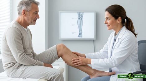 Kemik enfeksiyonu şüphesinde doktorun hastayı muayene edip görüntüleme sonuçlarını değerlendirdiği, bilgilendirici sağlık görseli.